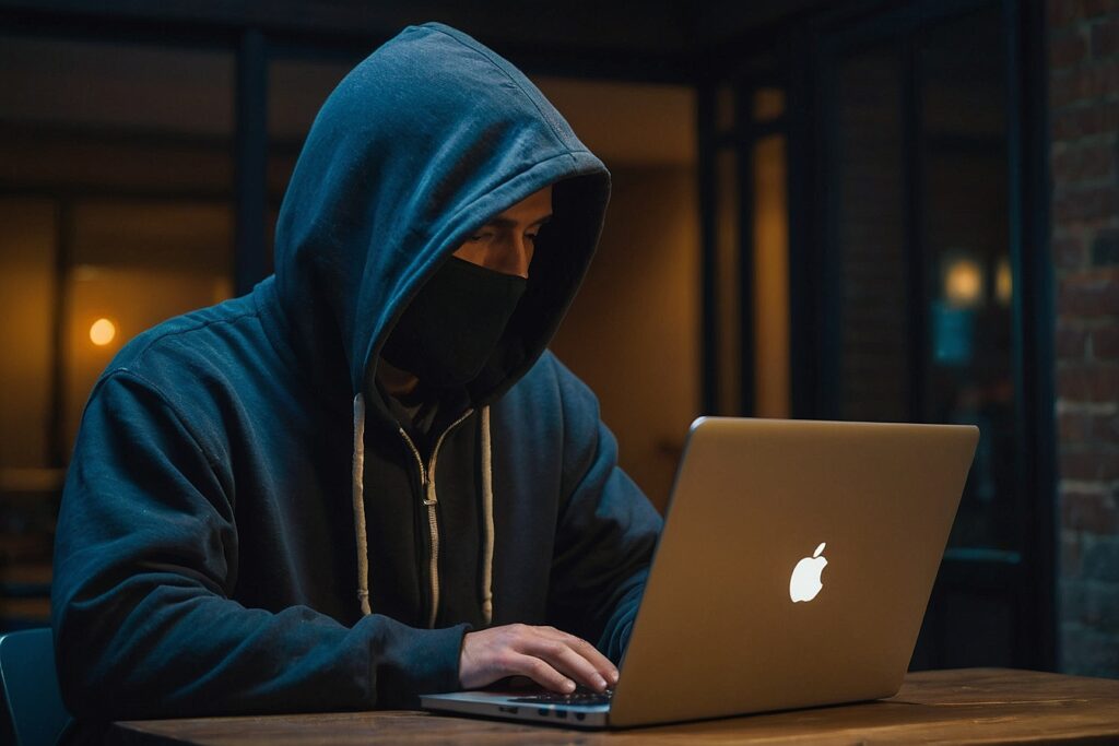 guy dressed in a hoodie, doing work online without showing his face